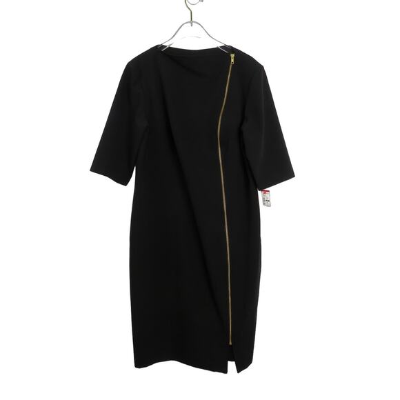 Jana Kos Black  Asymmetrical Zipper Black Short Sleeve Midi Dress Size 8 NWT - Picture 2 of 7